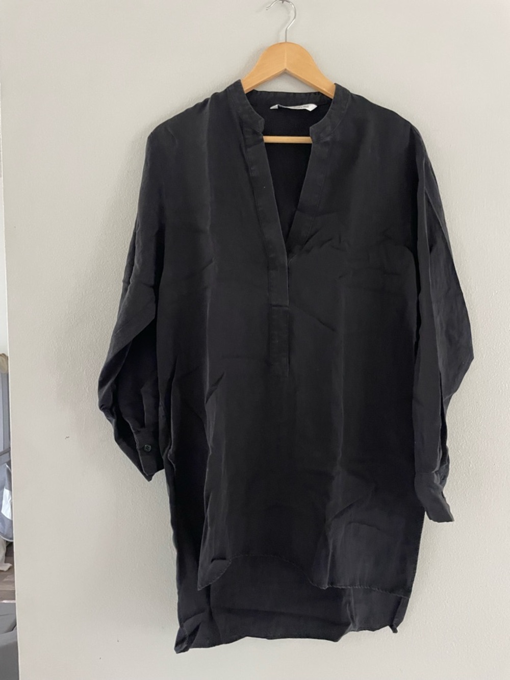 Zara Black Long Sleeve Oversized Mini Shirt Dress